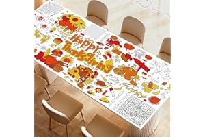 Raissily Thanksgiving Giant Coloring Poster, 33.8 x 72‘’ Jumbo Paper Tablecloth with 6 Puzzle Games Banner Page Kids Adults Art Craft Supplies Gift Toy Party Decoration Classroom Color Table Sheet