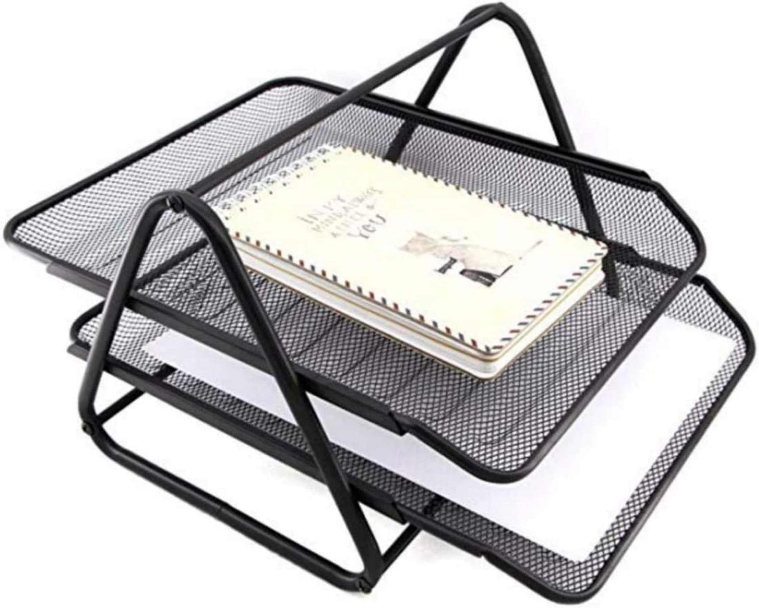 JD9 Metal Mesh 2 Tier Document Tray, File Tray, File Rack for A4 Documents/Files/Papers/Letters/folders Holder Desk Organizer (Black)