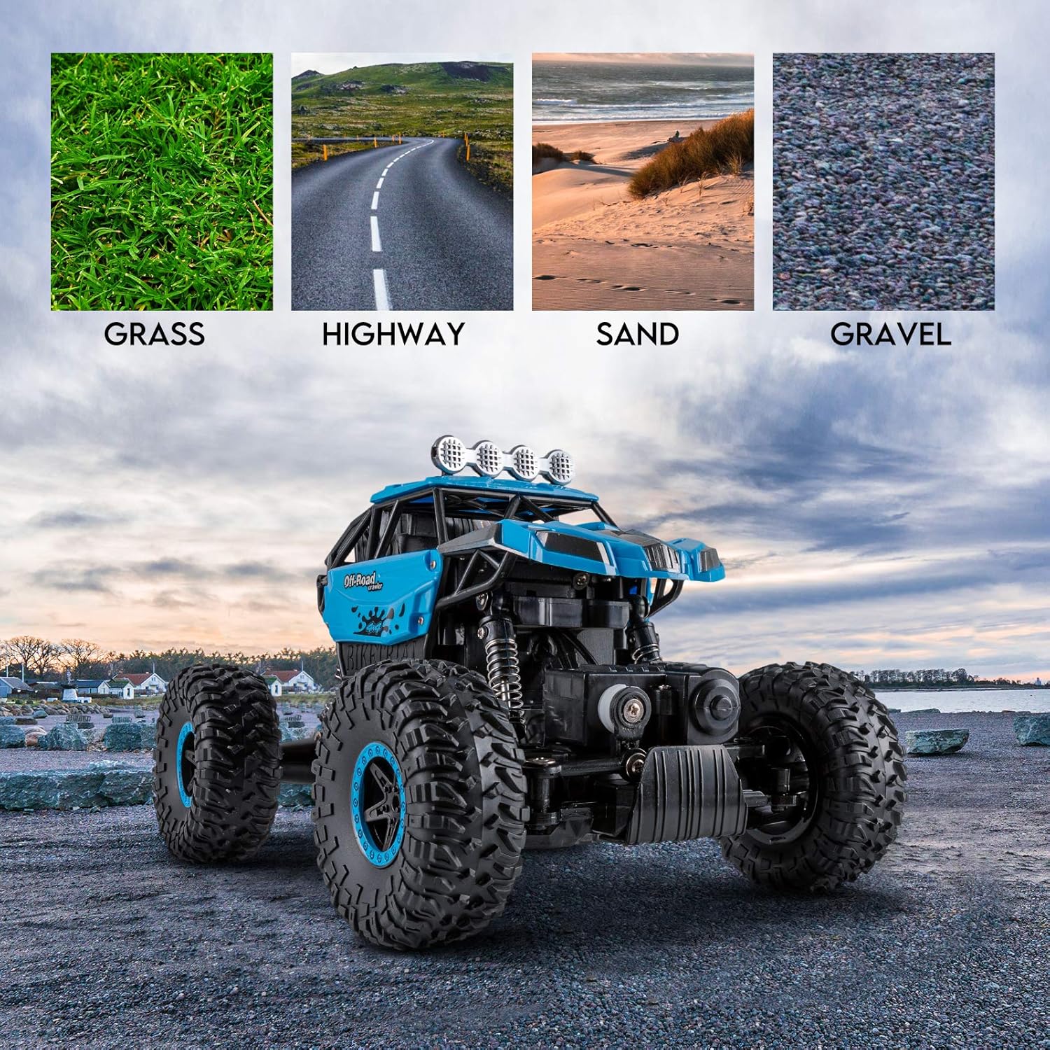 RC Car, SHARKOOL 2020 Updated 2.4Ghz 4WD 1/16 Scale RC Trucks Rc Crawlers Remote Control Car with Two Rechargeable Batteries, Off Road Vehicle for Kids & Adults, Blue: Toys & Games