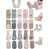 NEMOGLOBAL Toddler Non-Skid Socks with Grips Baby Girls Boys Anti-Slip Crew Cartoon Socks for Infants 10 Pairs