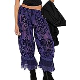 UAURORAO Women Lace Trim Long Bloomers Elastic Mid Rise Ruffle Pantaloons Cropped Flared Slips Pants Pajama Bottoms