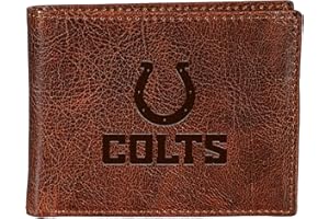 Team Sports America NFL Indianapolis Colts Bi-Fold Passcase Wallet for Men | Brown Genuine Tumbled Leather Wallet | Officially Licensed Stamped Logo | Money and Card Organizer | Gift Box Included