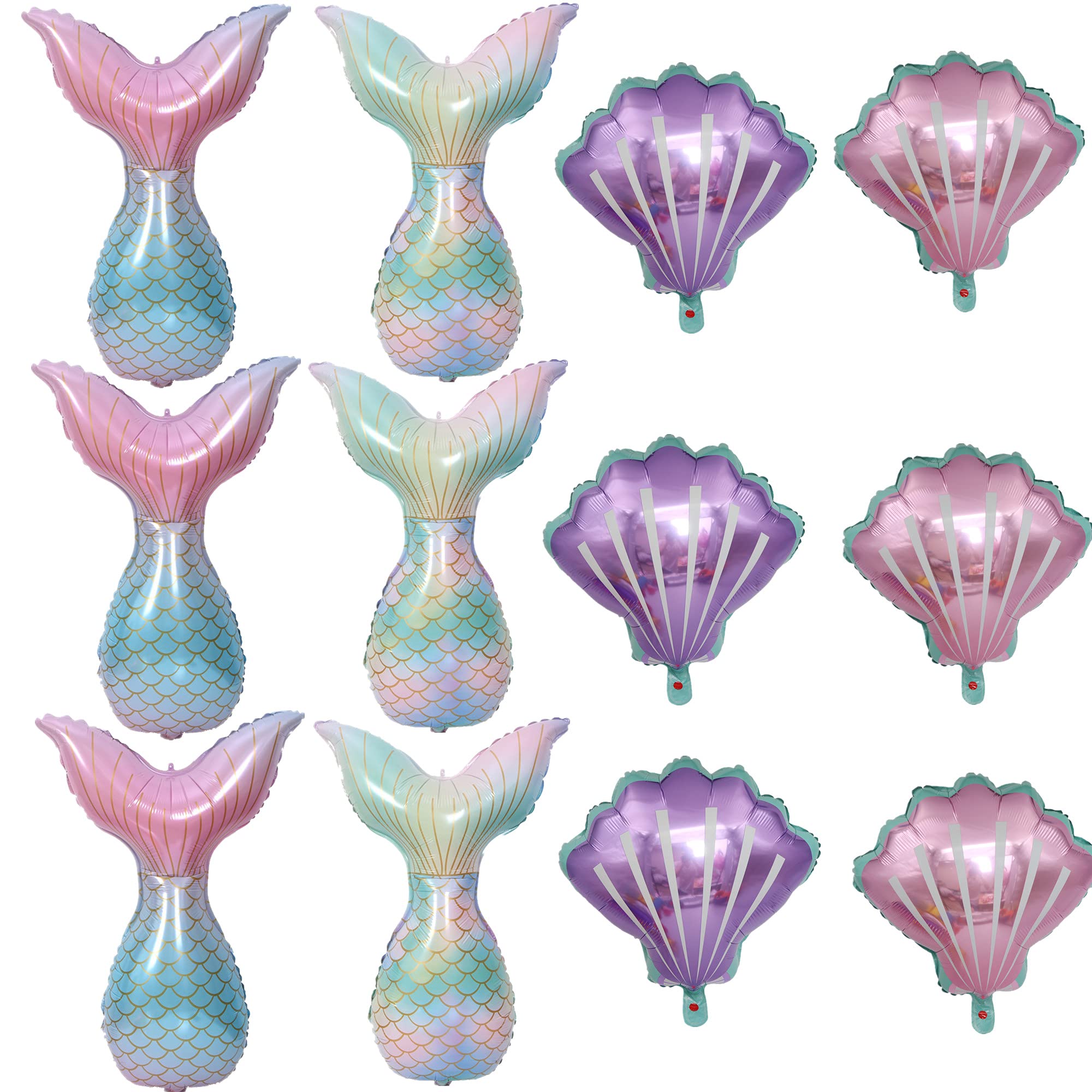 CHTENG 12PCs Mermaid Balloon Sea Theme Birthday Party Decoration Set With Foil Shell and Tail - Helium Fishtail