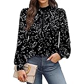 WIHOLL Long Sleeve Shirts for Women Mock Neck Tops Pleated Front Blouses Dressy Casual Spring Fall Clothes 2026 Fashion