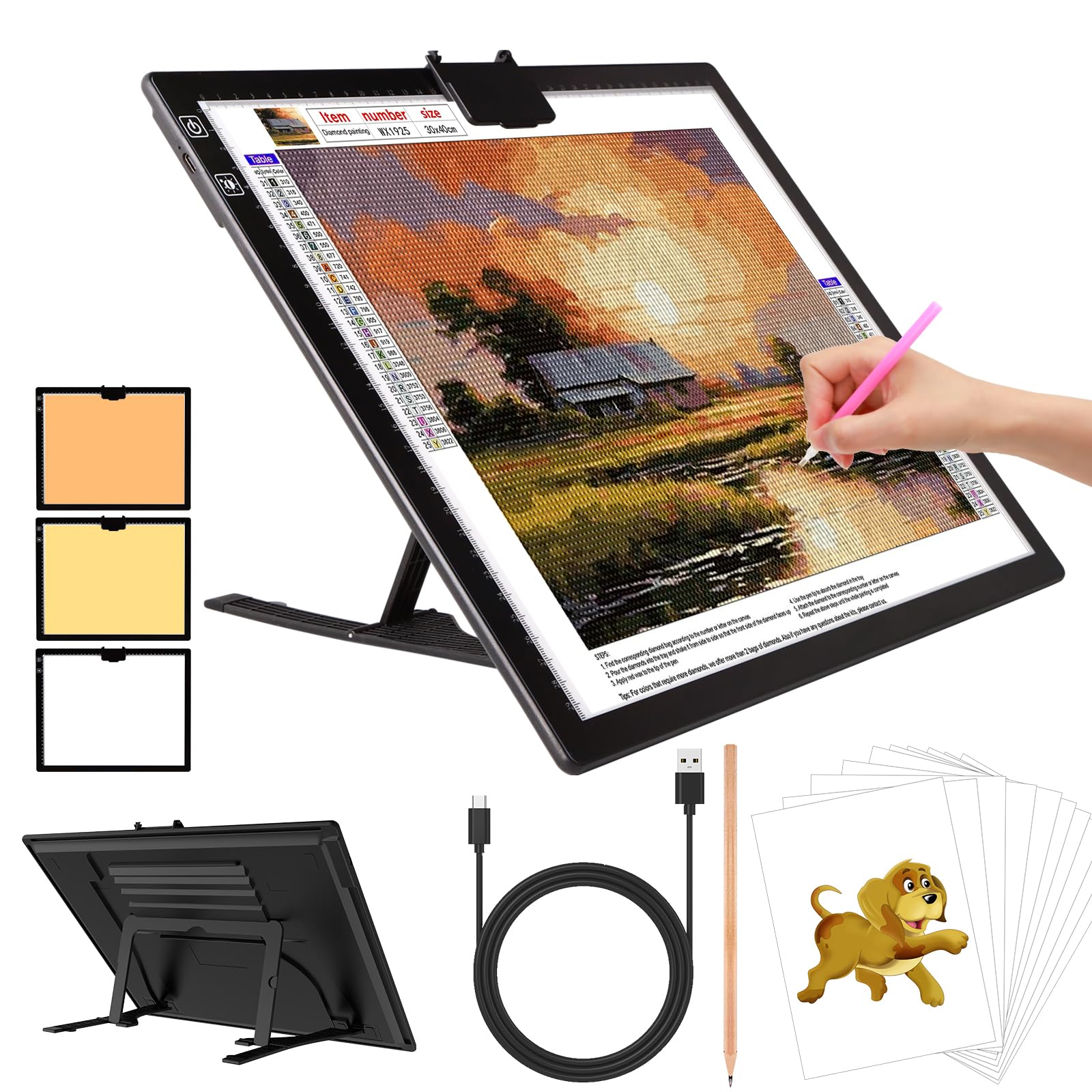 JSKLAMP A3 Rechargeable LED Light Board for Drawing, Trace, Diamond Painting, Sketching, Artists