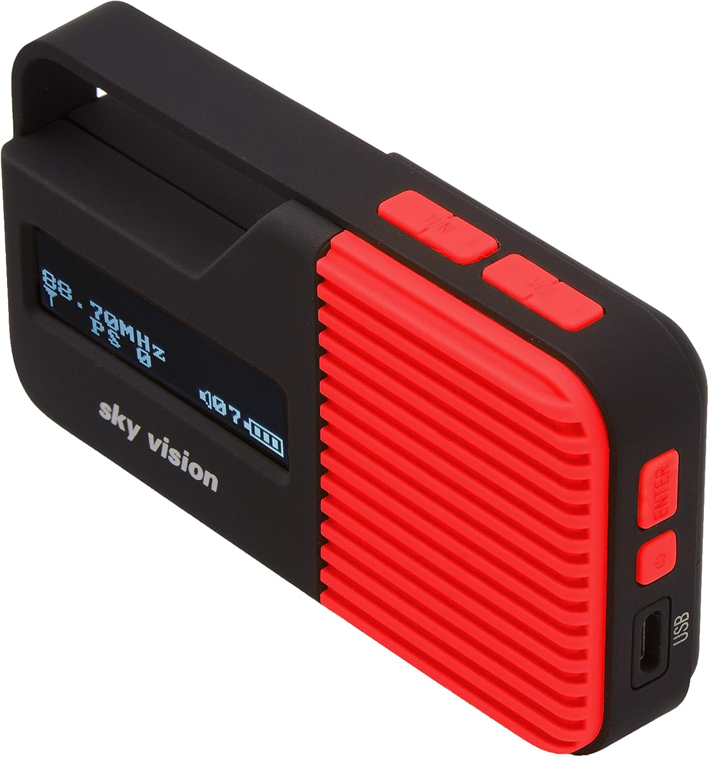 Sky Vision DAB 13 R Radio 13 R – Kleines, tragbares Mini Digital Radio, Outdoor, DAB+, FM/UKW Tuner, USB Ladefunktion, Rot