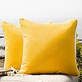 Phantoscope Pack of 2 Outdoor Waterproof Throw Pillow Covers Decorative Square Cushion Case Patio Pillows for Couch Tent Sunbrella (18''x18'', Yellow)