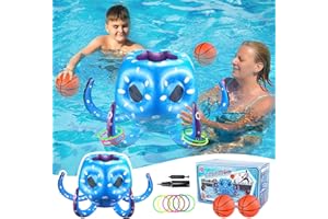RORLAND Inflatable Basketball Hoop & Ring Toss Pool Toy, Kids Fun Pool Game, Beach Game for Toddlers, Ages 4-8 (Blue)