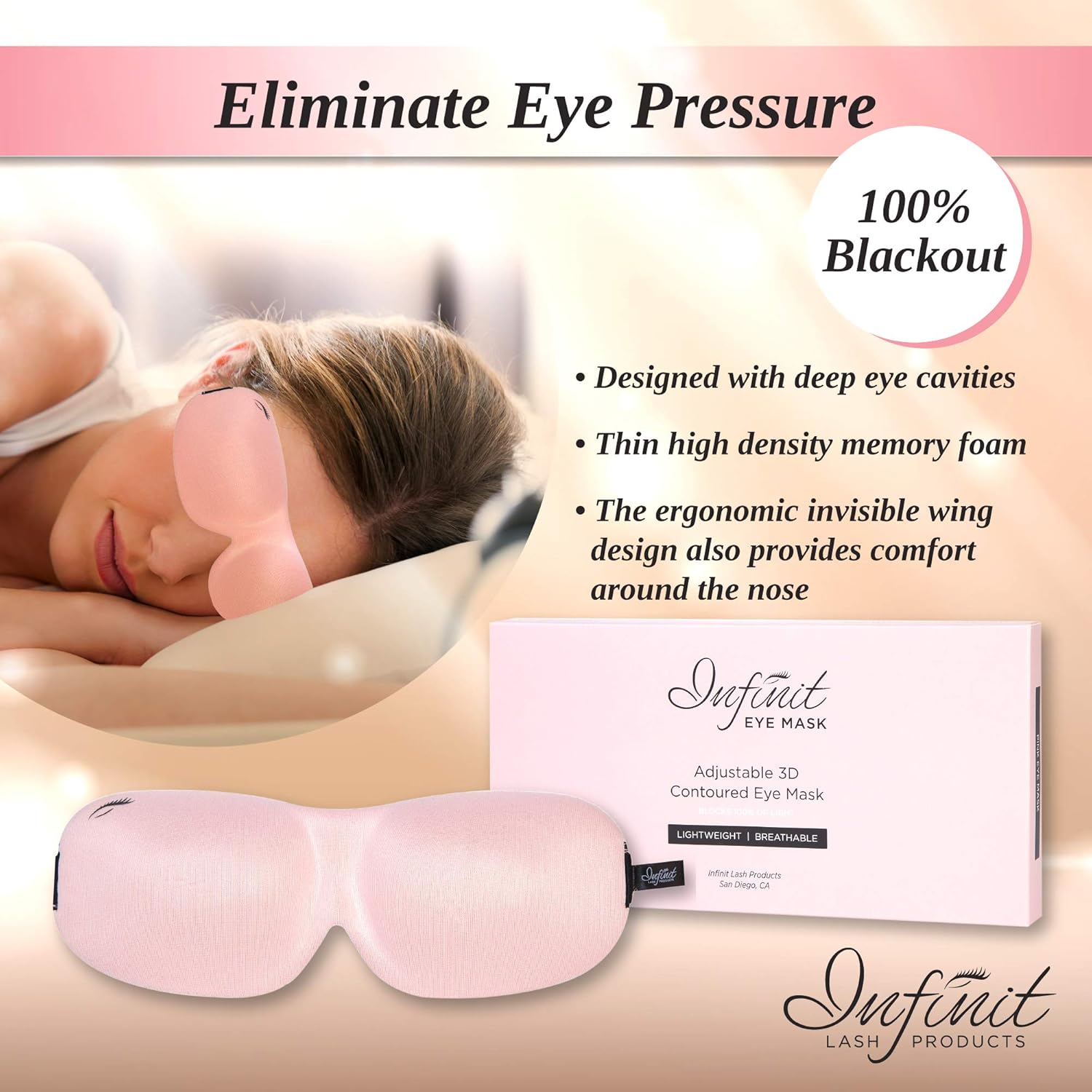Eye Mask Designed for Eyelash Extensions, Form Fitting 3D Contoured Design, Lightweight & Soft Fabric with Adjustable Strap, No Pressure Eye Mask for Sleep & Travel (Pink): Health & Personal Care