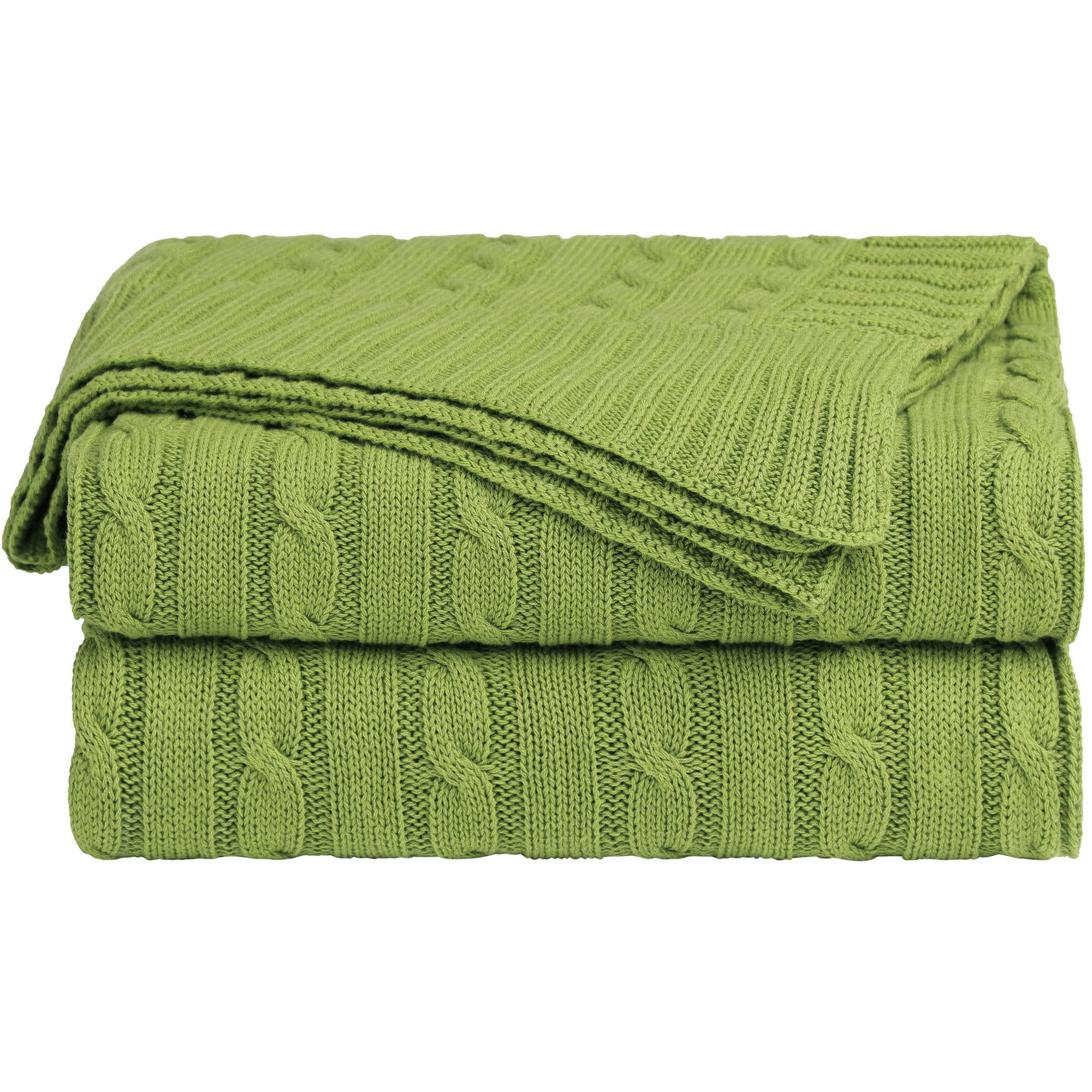 sourcing map Cotton Cable Knit Throw Blanket Soft Throw Couch Covers Knitted Blankets for Sofa Bed, Yellow-Green Throw(47" x 70")