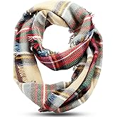 Frienda Winter Plaid Scarf Valentine Warm Tartan Scarf Checkered Pattern Circle Loop Wrap Gift for Women Cold Weather