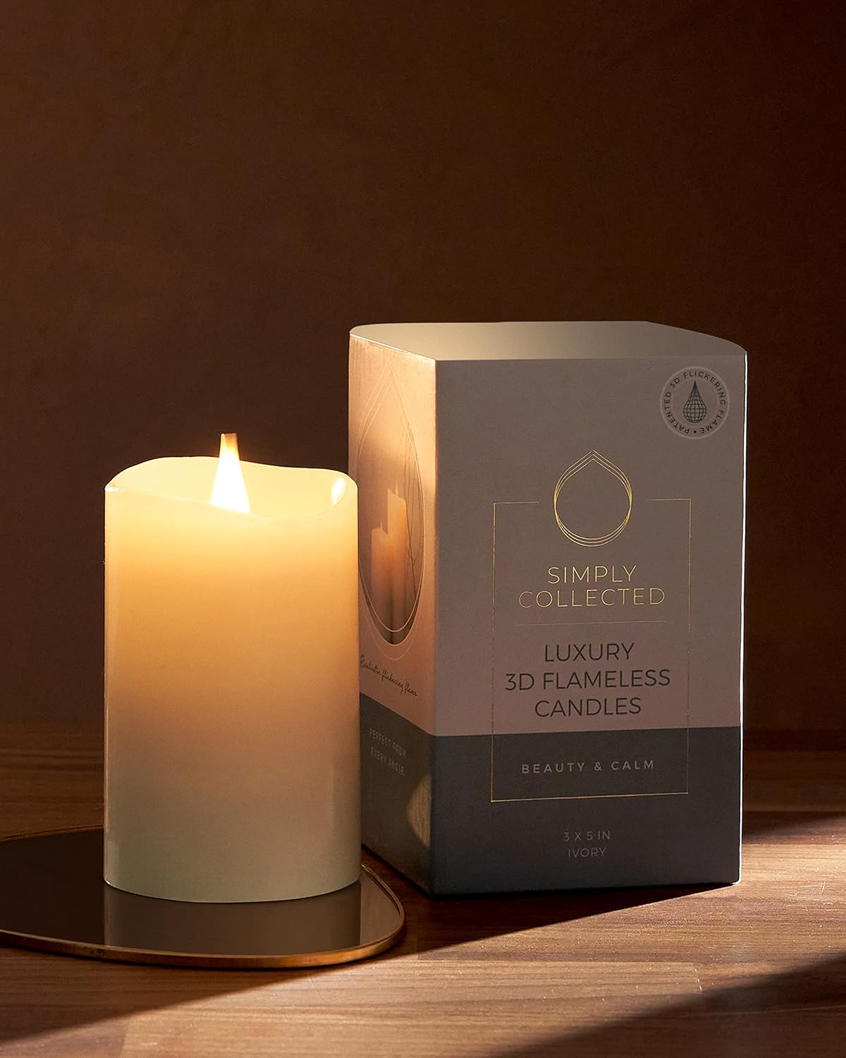 Lighting - Simply Collected Flickering Flameless Candles Battery Operated with Timer, 800+ Hours Realistic 3D Moving Flame, Battery Candles, Electric LED Candle, Real Wax Pillar, Unscented | Ivory - 3x5 Inches