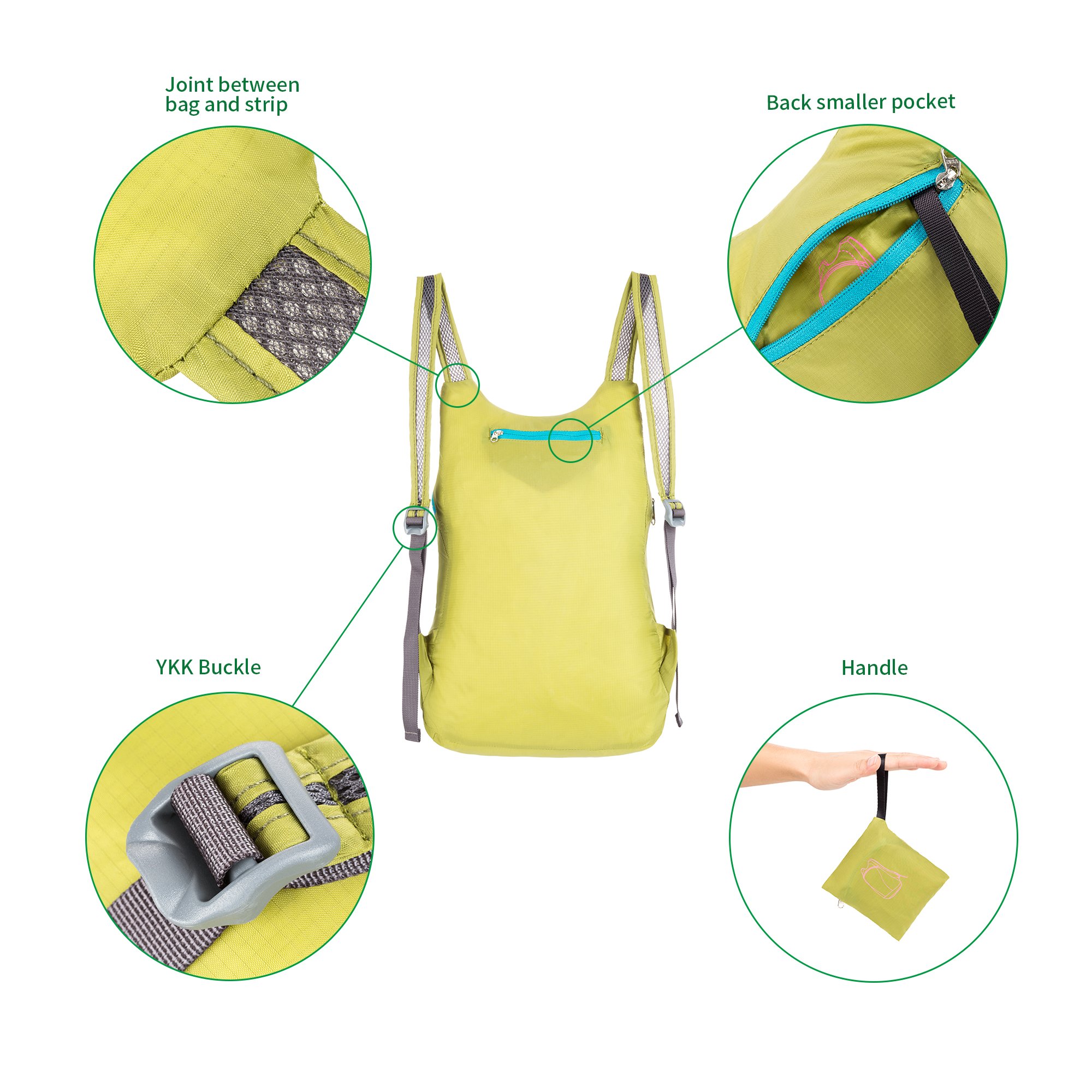 KingCamp 12L Ultralight Handy Packable Camping Hiking Travel Backpack Daypack (Green)