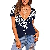 Zeagoo Sexy Tops for Women Deep V Neck Shirts Summer Low Cut Top Short Sleeve Tshirts Trendy Clothes Fashion Clothing