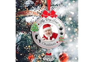 CINDEER Baby's First Christmas Photo Ornament 2025 My Very First Christmas Photo Xmas Baby Keepsake Ornament Picture Frame Gift for Newborn Boys Girls Xmas Tree Decoration(1 Piece)