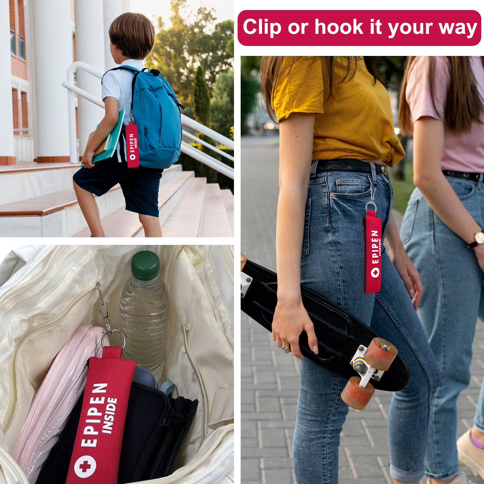 1 Pack EpiPen Carry Case Insulated,Red Epipen Holder Bag with Carabiner-for 1 EpiPen Asthma Allergy Medication,Sports Outdoors Travel Epipen Case for Walking or Running