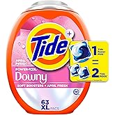 Tide Power PODs + Downy Laundry Detergent Pods Soft Boosters + April Fresh for Laundry washing HE compatible, 63 Count