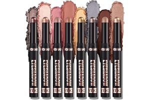 LANGMANNI Eyeshadow Stick,8 PCS Soft Smooth Cream Eyeshadow Stick Gift Set,Matte Earth Color+Bright Metal Color Contour Stick,Waterproof & Long-Lasting Eyeshadow Stick (#B)