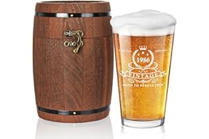 LIGHTEN LIFE 40th Birthday Gifts for Men 16oz,1986 Beer Glass in Barrel Box,40th Birthday Gift Ideas,1986 Pint Glass for 40 Y