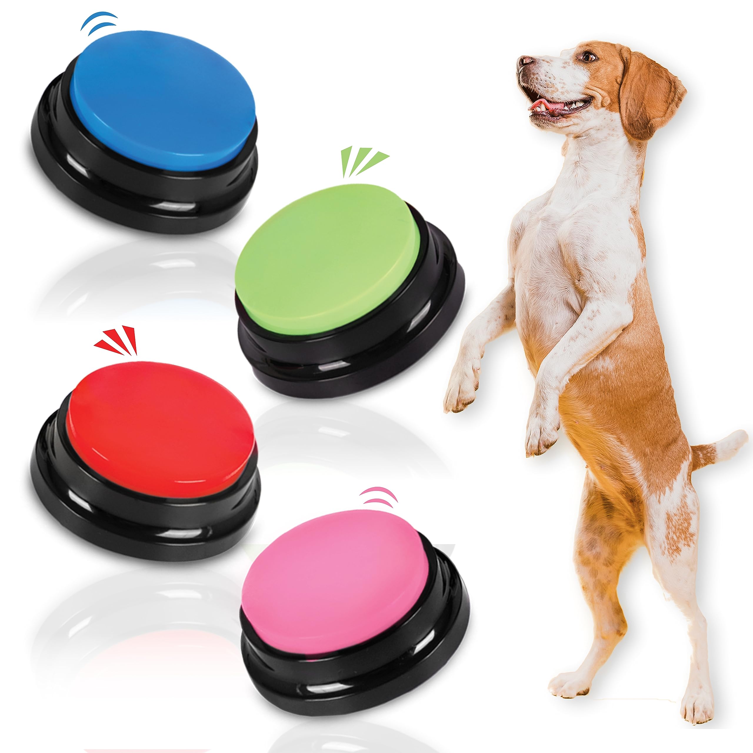 SUHSAI Dog Buttons Talk Training, 4 Pack Recordable Talking Buttons for Dogs, 30 Second Voice Recording Button, Dog Training Buttons, Pet Communication Buzzer for Classroom and Home.