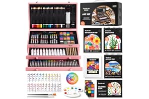 Shuttle Art Deluxe Gift Art Kit, 202-Piece Wooden Art Supplies Set with 4 Drawing Pads, Canvases, Coloring Sheets, Acrylic Pa