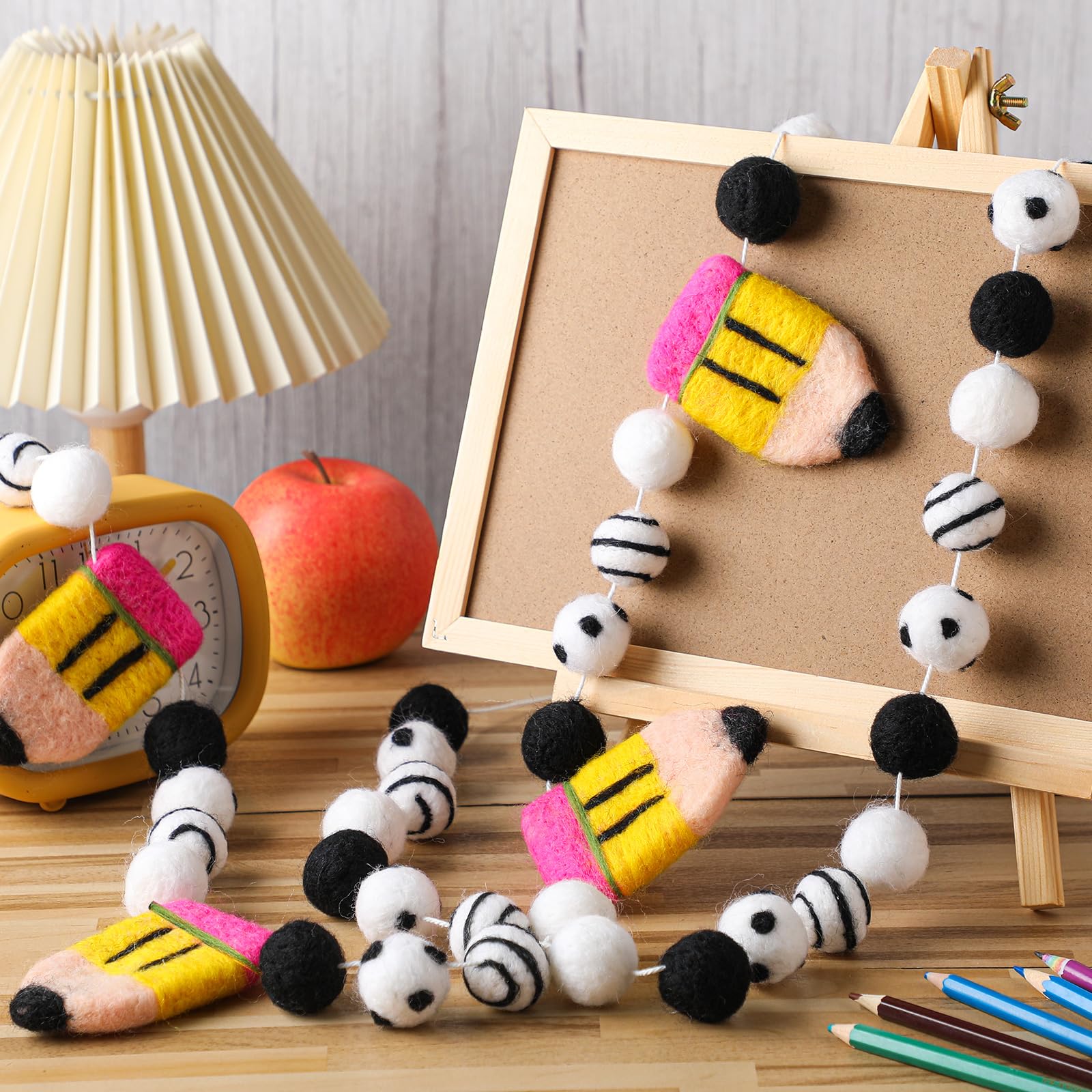 Photo 1 of 2 Pcs 13.2 ft Felt Pencil Banner for School Classroom 3D Pencil Garland Colorful Pompom Ball Hanging Banner Welcome Back Garland for Classroom First Day of School Decorations(Classic)