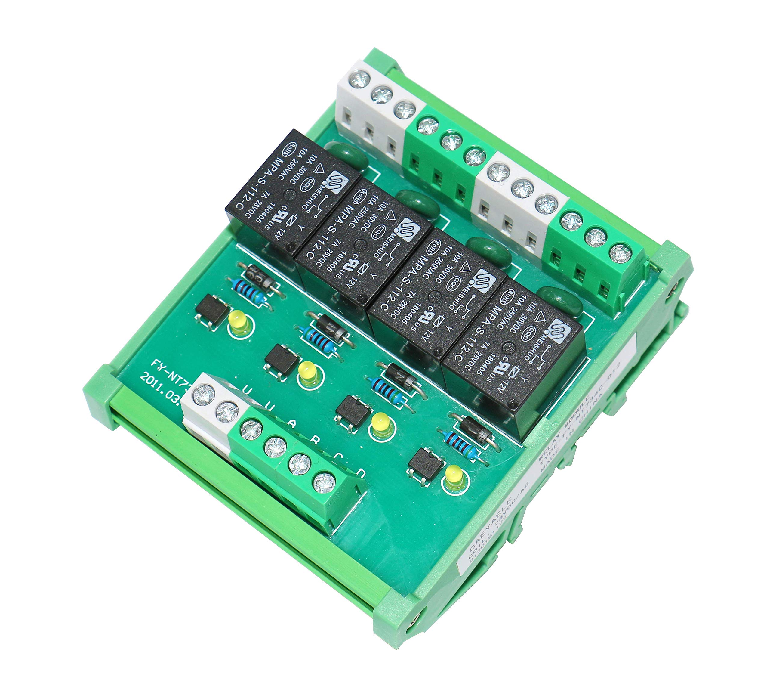 Photo 1 of GAEYAELE 4 Channel Relay Module 1 SPDT DIN Rail Mount 24V DC/AC Interface Relay Module(FY-T734-24VACDC)