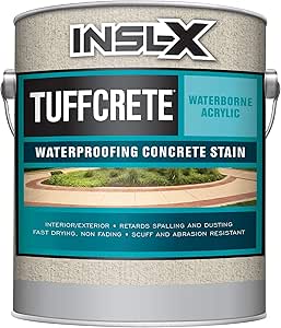 INSL-X TuffCrete Acrylic Concrete Stain Paint – 1 Gallon, Light Gray, Waterborne For Interior/Exterior Masonry, 300-400 Sq Ft Coverage