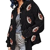 Xunger Women's Football Corduroy Sequin Jackets Button Down Long Sleeves Rugby Game Day Coat