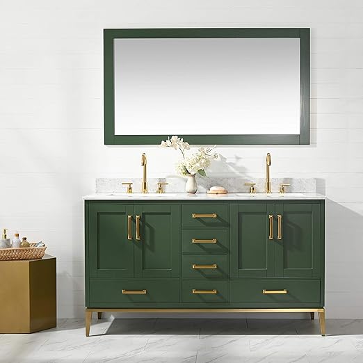 Amazon Com Urbanfurnishing Net Joy 60 Inch 60 Bathroom Sink Vanity Set With White Italian Carrara Marble Top Green Home Kitchen
