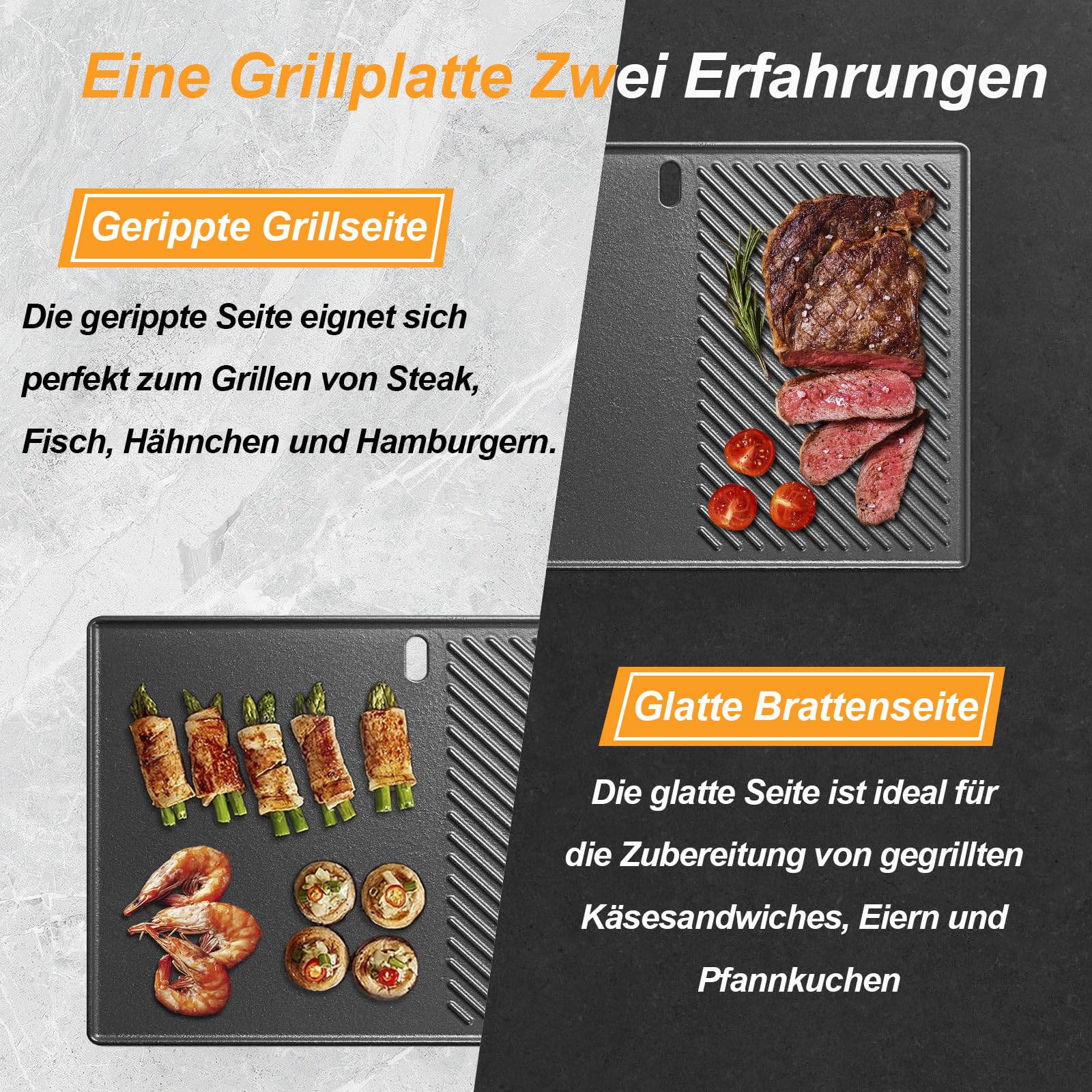 Gusseisen Grillplatte für Landmann Triton 3 und 4 Brenner, Enders Boston 4, Enders Monroe PRO 4, Enders Boston 6 Gasgrill, 43,5 x 31,5CM Grill Plancha für Broil King Baron,Crown,Ersatzteile Bratpfanne 5