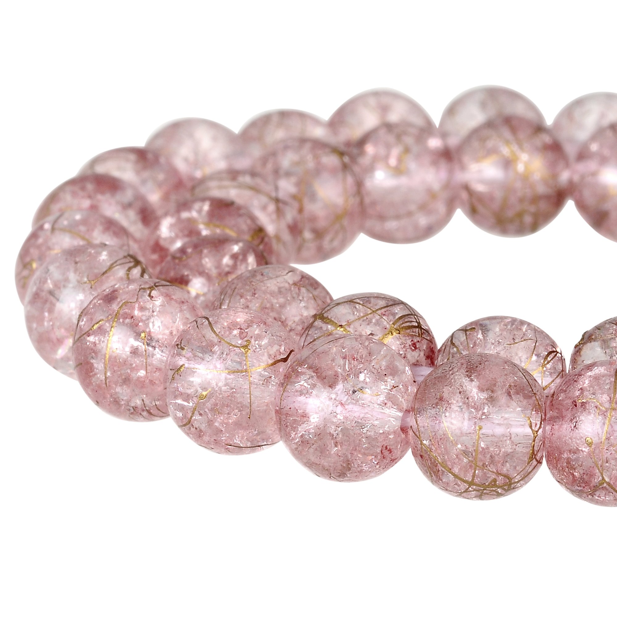 RUBYCA Round Crackle Druk Czech Crystal Pressed Glass Beads for Jewellery Making 4mm Strand (Pink)