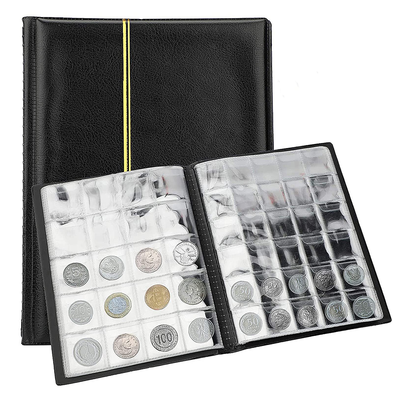 Coin Collection Album, Coin Collecting Holder Book Supplies Coin Storage Album for Collectors Coins 250 Pockets (Black)