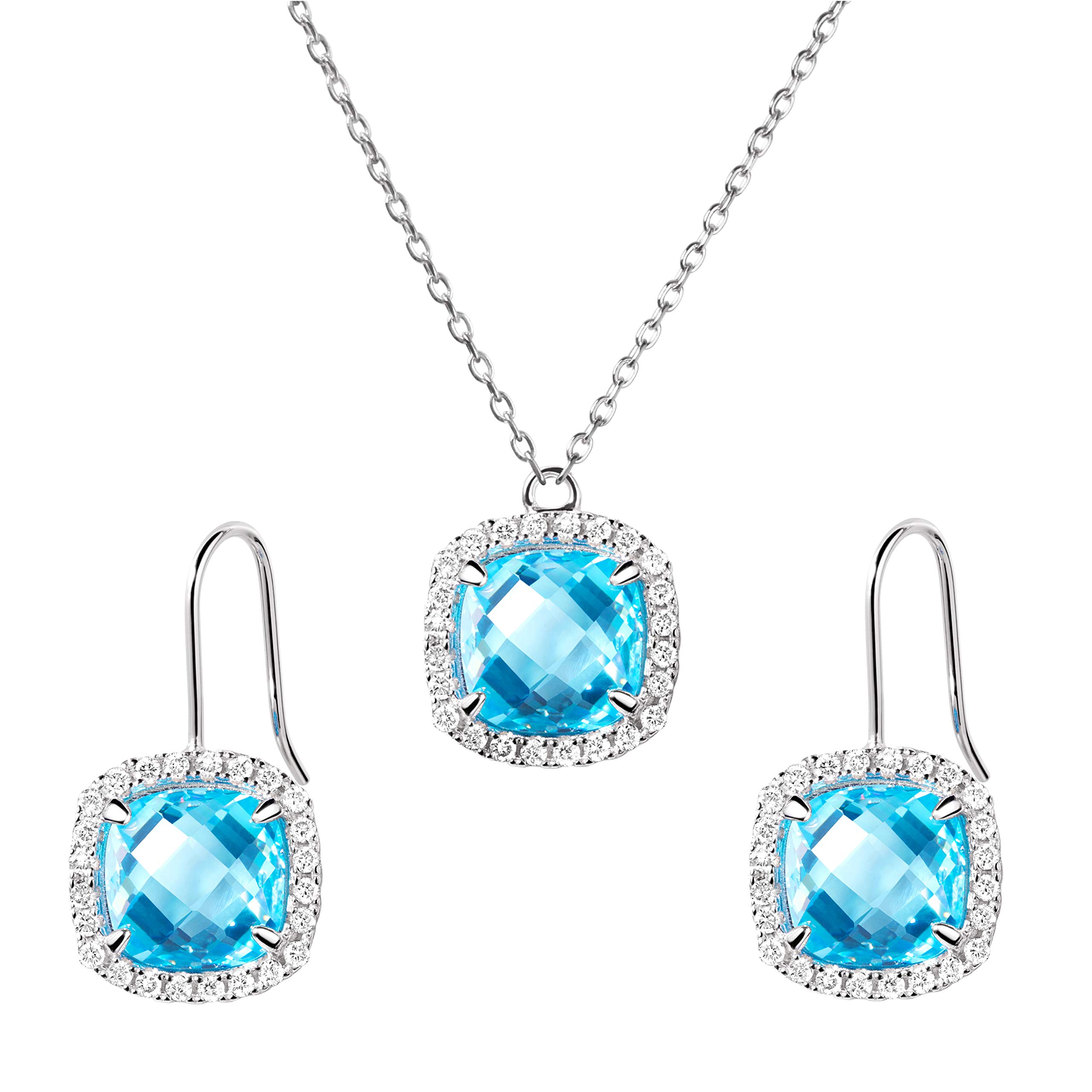 Franki Baker Square Blue Topaz CZ & Sterling Silver Necklace & Earring Set