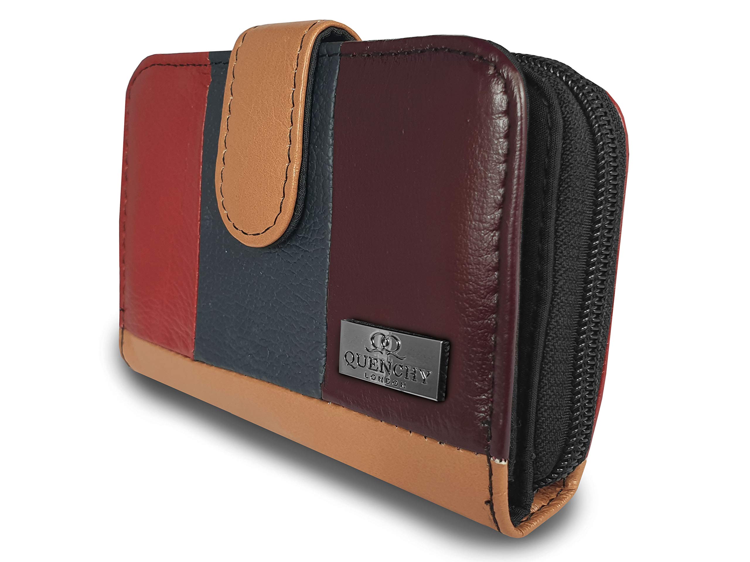 Quenchy London Ladies RFID Blocking Leather Purse - Multi Debit or Credit Card Spaces and Pockets with Zipped Closure - Zip Around Coins Section - (QL841QAX Boxed)
