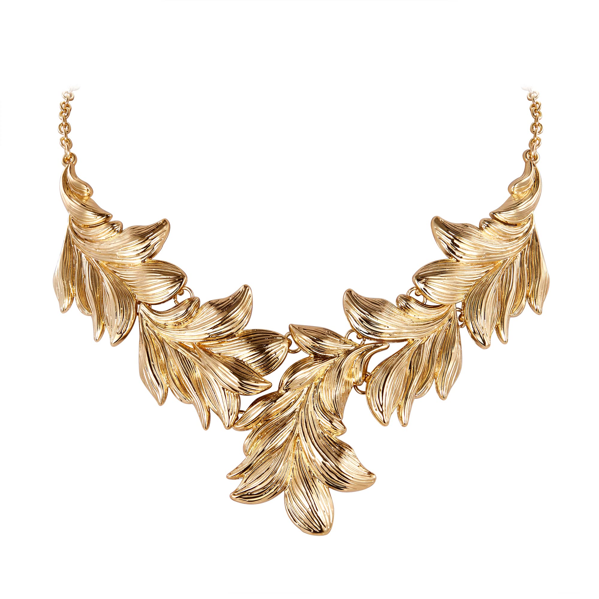 Ever Faith Chunky Necklace for Women, Cocktail Party Hypoallergenic Art Deco Custume Bib Statement Necklace Gold-Tone