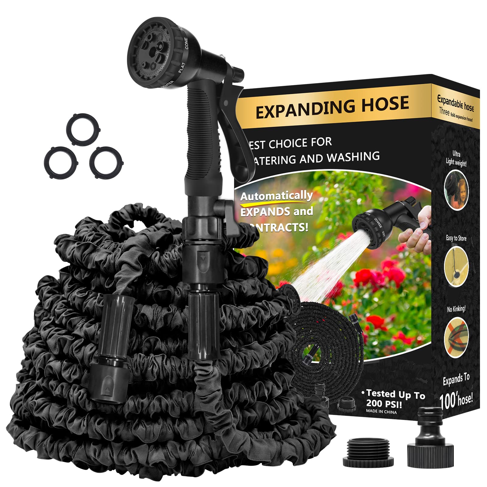 Garden Hose Pipe Water Hose - Upgrade 3-Layer Latex CoreFlexible No Kink Anti-Leakage Gardening Hose for Patio,Lawn,Garden (50FT)