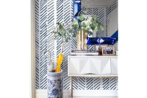 Guvana 17.7”x118”Striped Contact Paper Blue and White Wallpaper Line Peel and Stick Wallpaper Deep Blue Self Adhesive Wallpaper Removable Contact Paper Modern DIY Wallpaper for Bathroom Cabinets Decor