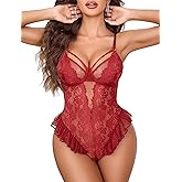 Avidlove Lingerie for Women Floral Lace Bodysuit Sexy Teddy Ruffle One Piece Wireless Babydoll