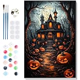 Bowetile Halloween Framed Paint by Numbers for Adults Beginners, Easy Adults' Paint-by-Number Kits on Canvas, Acrylic Castle Number Painting Crafts Kits Halloween Gifts for Home Decor, 8x12in