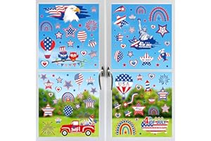 DERAYSION 4th of July Decorations Window Clings Patriotic 9 Sheets Stickers Double-Sided for Glass Windows USA Stars Fourth Window Clings Veterans Memorial Day Decorations for Independence Holiday