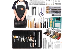 456Pcs Leather Working Tool Kit, Leather Craft Kits, Leather Sewing Tools Hand Stitching Kit with Apron, Leather Tooling Bag 