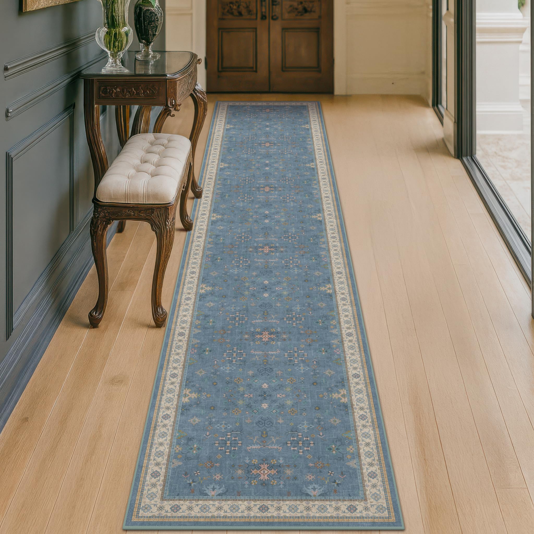Non Slip 10ft Long Hallway Runner Rug Blue - 2 x 10