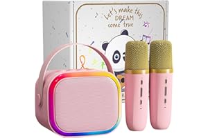 WUGIHAN Mini Karaoke Machine for Kids, Portable Bluetooth Speaker with LED Light, 2 Wireless Microphones with Fun Voice Changing Function, Perfect Birthday Party Toy Gift for Girls and Boys (Pink No Pattern)