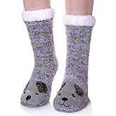 LANLEO Fuzzy Slipper Socks For Women with Grippers Winter Warm Thick Plush Fleece Lining Non Slip Animal Home Socks