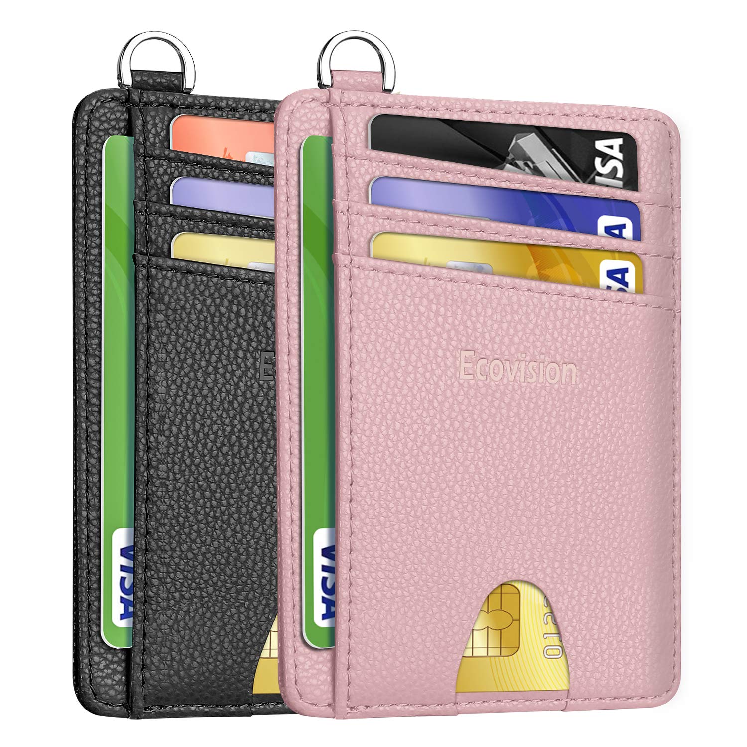 EcoVisionSlim Minimalist Front Pocket Wallet, RFID Blocking Credit Card Holder Wallet with Detachable D-Shackle for Men Women