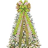 Tmflexe Christmas Tree Topper Wreaths Bow Large Red Green Xmas Elf Tree Dot Bows Ribbons Stripes Polyester Edge Candy Ornaments for Garland Wedding Party Holiday Decoration