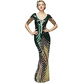 BABEYOND Women Mermaid Sequin Gown - Bodycon Maxi Prom Dress Glitter Sequin Beaded Dress for Evening Party Dark Green