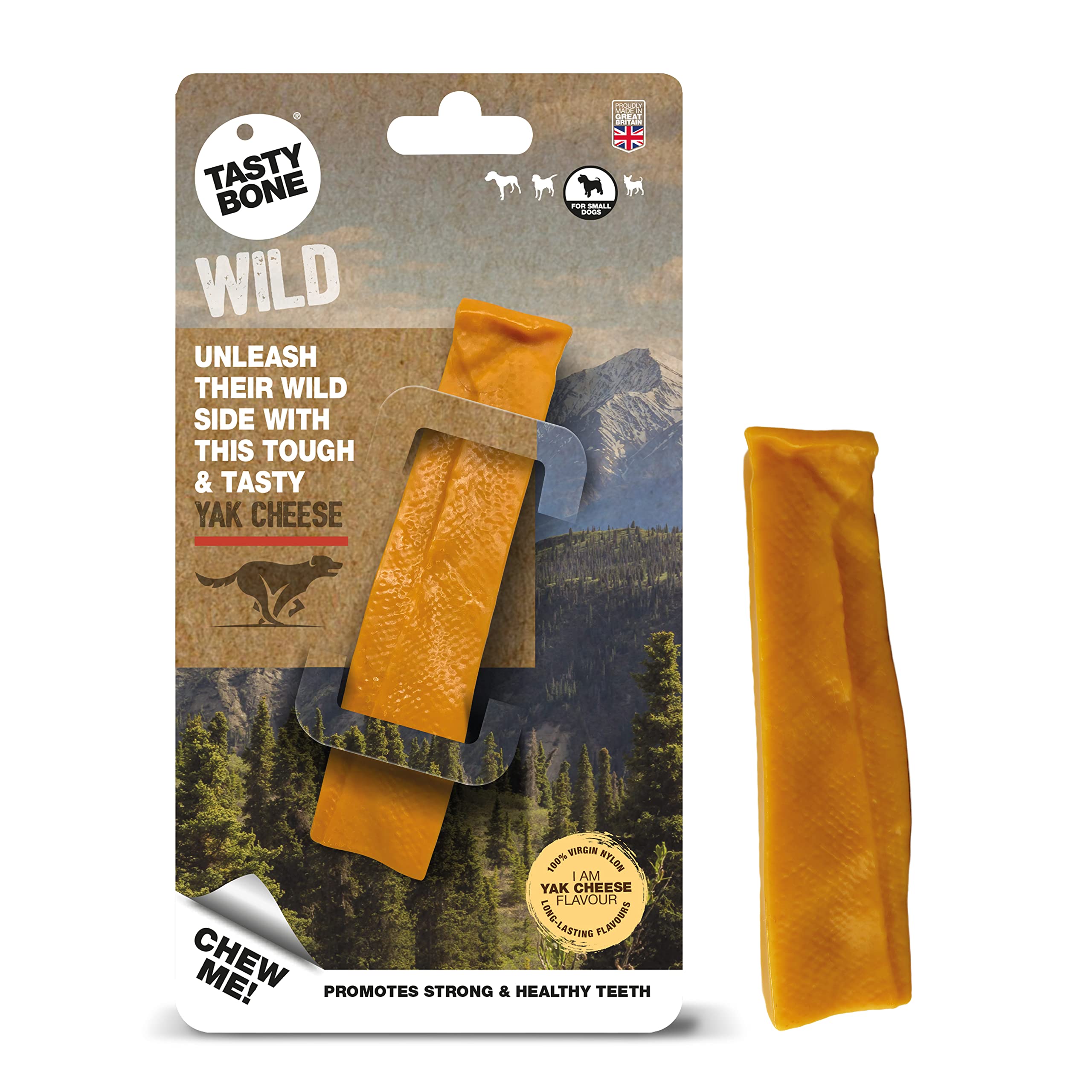 TastyBone WILD Nylon Dog Chew Toy for Small Dogs (Yak Cheese) - Indestructible for Aggressive Chewers, Everlasting Flavour, Strong Healthy Teeth, Made in the UK