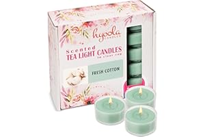 HYOOLA Scented Tealight Candles - Clear Cup - Fresh Cotton Tealight Candles Scented - 6 Hour Burn Time - 15 Pack - European M
